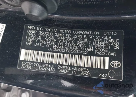 2013 Toyota Prius Three z USA, uszkodzony, nr VIN JTDKN3DU0D5632482